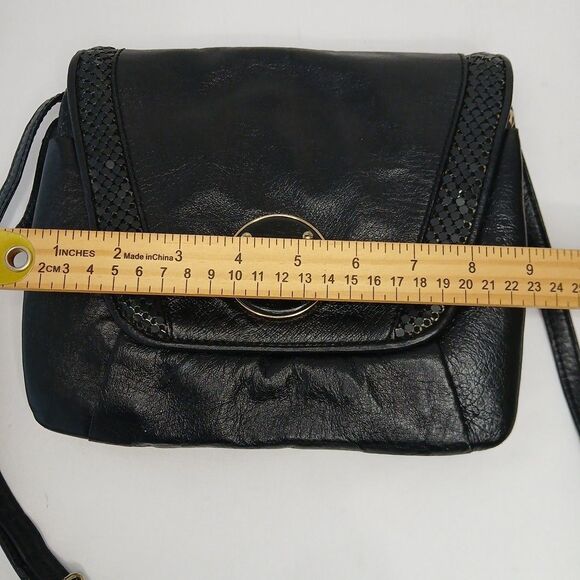 Elliot Lucca Leather Handbag Purse Crossbody Block Pattern Black Geometric - Picture 5 of 10